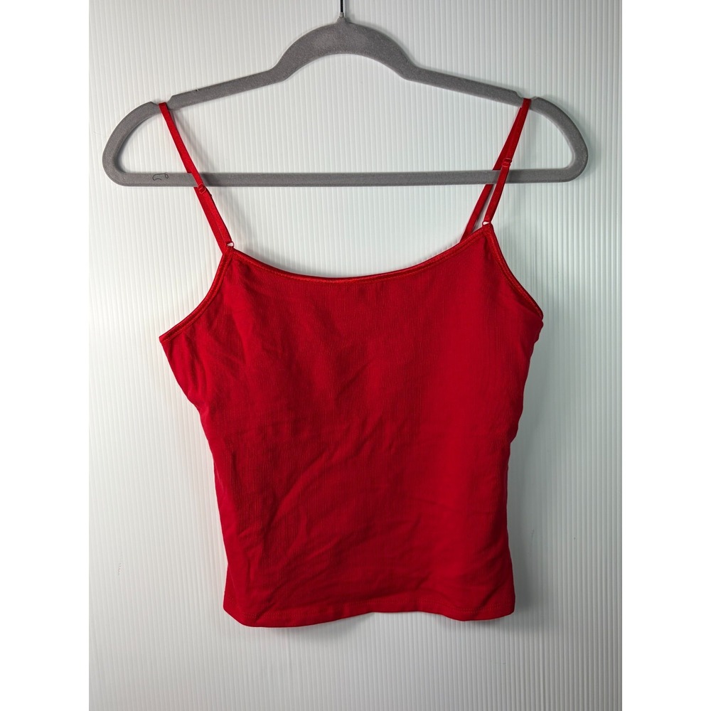 Ambiance Womens Red Cami Tank Top Built In Shelf Bra Adjustable Strap Small